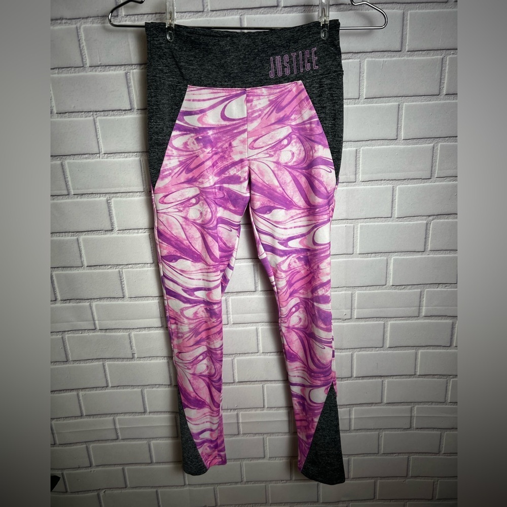 Justice Active Gray/Pink /Purple Swirl Leggings for girls/Size 10 - Picture 7 of 9